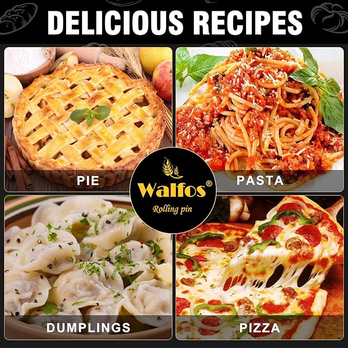 Walfos Mini Rolling Pin Set - Small Natural Wooden Rolling Pins, Baking Dough Roller for Pizza, Pie, Pasta, Bread, Pastry, No Coating (8inch)