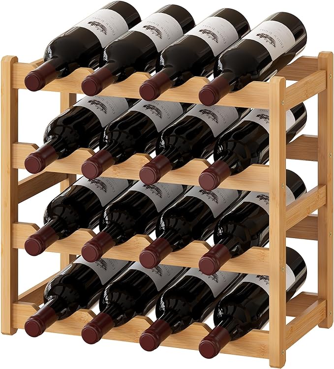 BMOSU Bamboo Wine Rack Wine Storage Cabinet Shelf 16 Bottle Wine Racks Countertop Sturdy for Kitchen Dining Room Pantry - 4 Tiers Wine Rack(Natural)