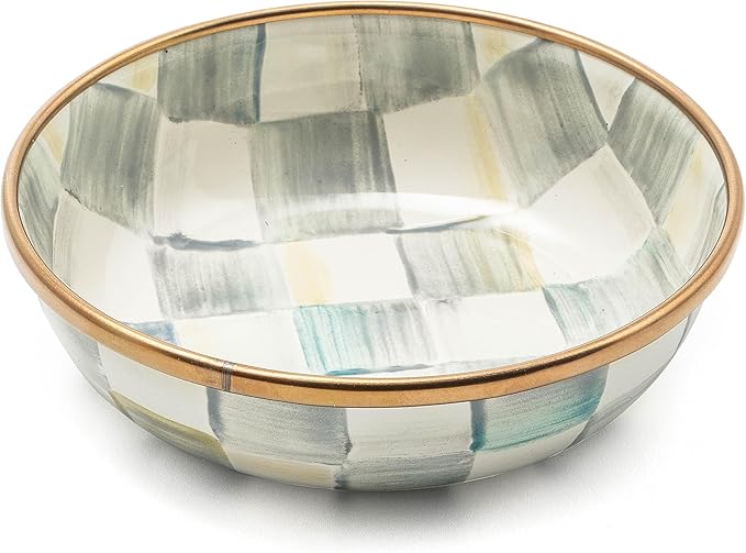 MACKENZIE-CHILDS Enamel Relish Dish, Small Serving Bowl for Entertaining, Gray-and-White Sterling Check