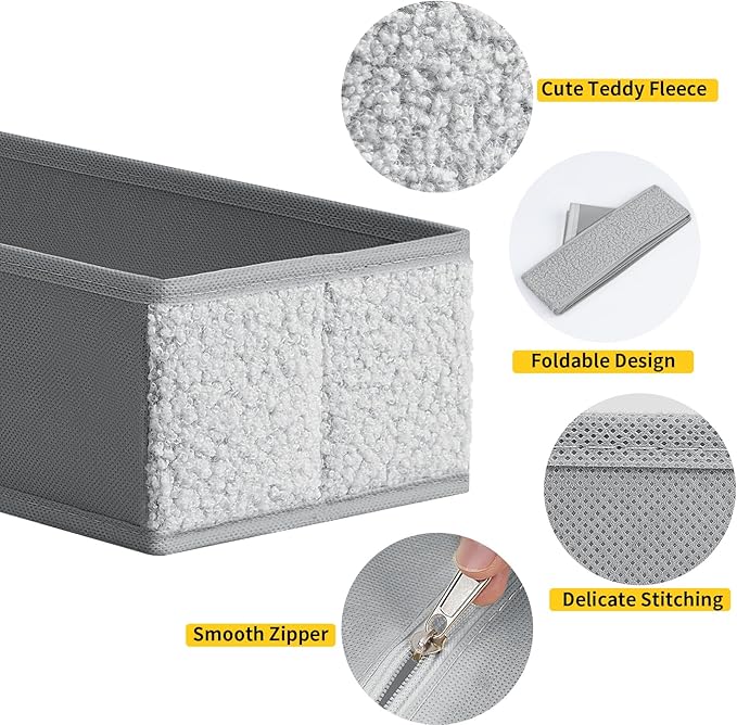 Drawer Organizer Clothes - 12 Pack Dresser Organizer for Nursery, Foldable Sock Underwear Organizer, Baby Drawer Organizer, Small Fabric Storage Bins for Dresser Drawer Closet, Grey