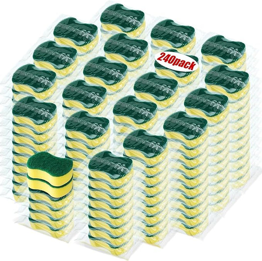 Tanlade 240 Pcs Individually Wrapped Sponges Kitchen Bulk Non Scratch Scouring Sponges for Dishes Household Cleaning Travel Apartments Hotel Car