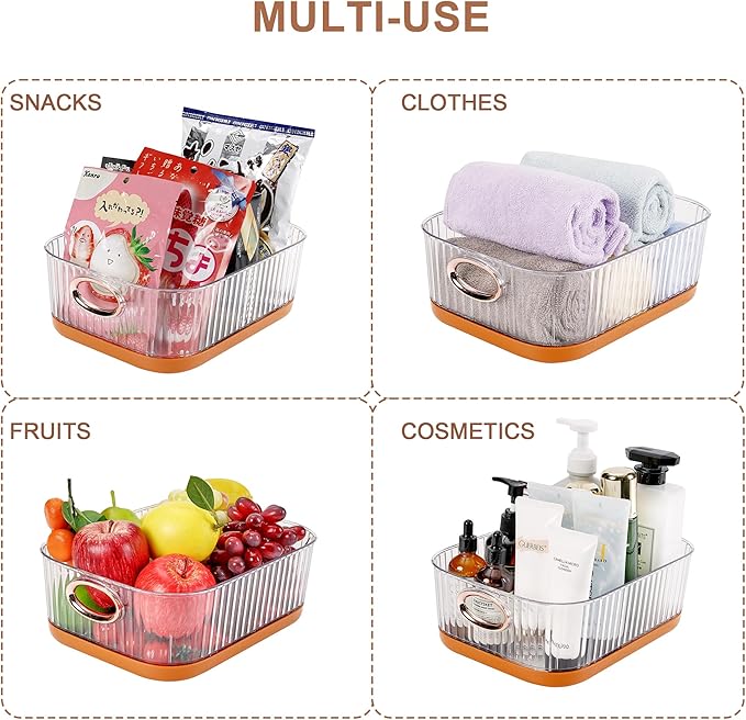 VECELO Refrigerator Organizers - Durable PET Storage Bins, Space Saving, Clear View, Contain Spill, Organizer for Kitchen, Laundry, Closet - Set of 2