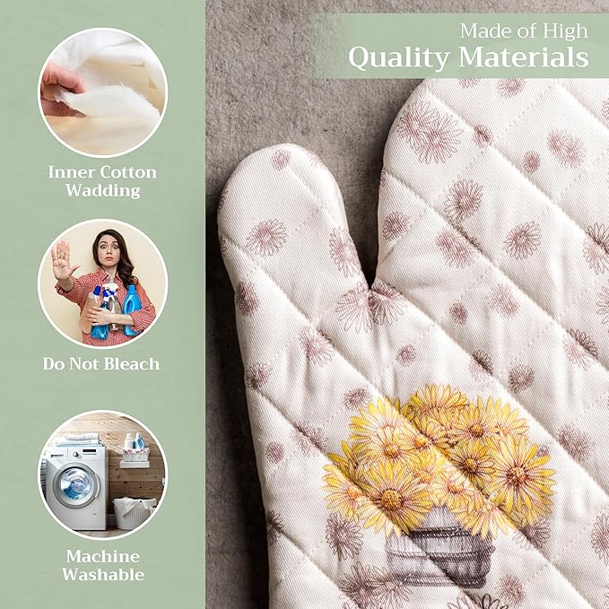 Maison d' Hermine Oven Gloves 100% Cotton Oven Mitt 7" x 13" with Loop Heat Resistant, BBQ, Cooking Gloves, Baking, Grilling, Kitchen, Handling Hot Pans (Pack of 1, Bagatelle)