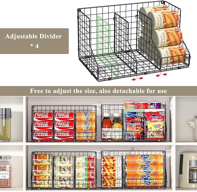 Stackable Can Organizer for Pantry,2 Tier Soda Can Organizer with 4 Adjustable Dividers Holds 42 Cans,Can Storage Rack Holder for Canned Goods,Can Dispenser for Refrigerator,Fridge,Countertop,2 Pack
