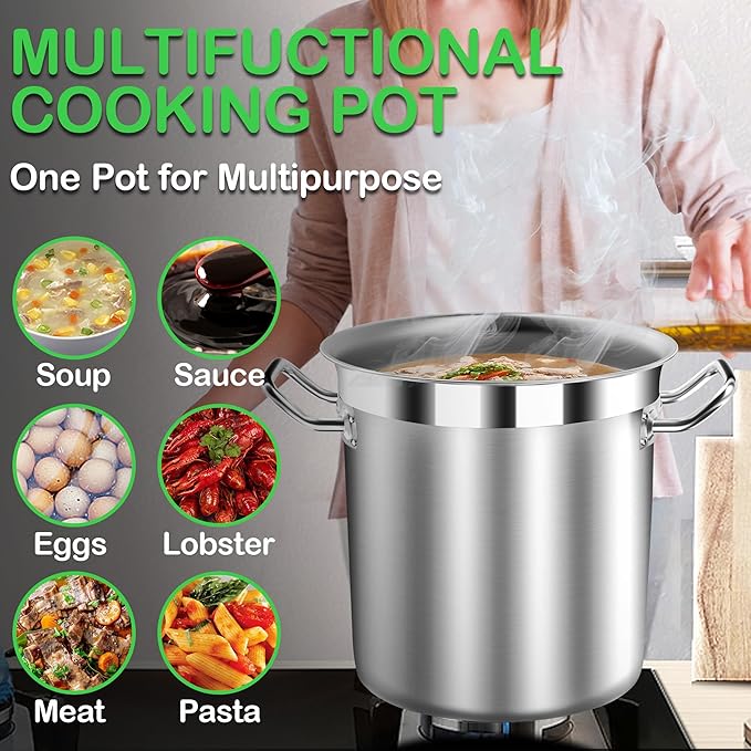 Large Soup Pot with Lid - 40 Quart Stainless Steel Stockpots, Cooking Pots, Stock Pot with Lid, Big Pots for Cooking, Heavy Duty, Induction & Oven Safe