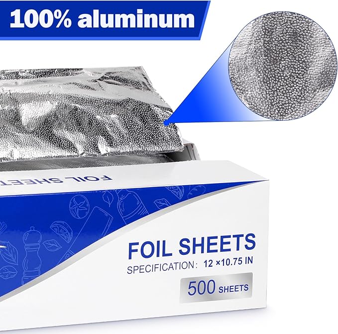 Aluminum Foil Sheets - 12" x 10.75" Pre Cut Tin Foil, Premium Aluminum Foil Wraps for Cooking, Storing Food - 500 Sheets