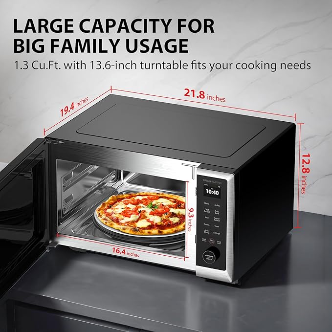 TOSHIBA ML2-STC13SAIT(SS) Air Fryer Combo Countertop Microwave Ovenwith 2.4-Inch Color Screen, Origin Inverter Technology, Smart Sensor, Compatible with Alexa, 1100W, 1.3 Cu.Ft, Silver