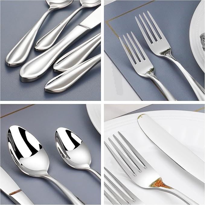 60-Pieces Heavy Duty Silverware Set for 12, 18/10 Stainless Steel Flatware, Forged Thick, Dishwasher Safe, Ideal for Gift