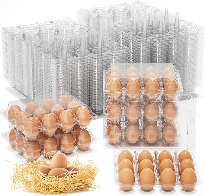 180 Pack Egg Cartons Cheap Bulk, 12 Count Clear Empty Egg Cartons for Fresh Chicken Eggs, 3x4 Grids Reusable Egg Holder Trays for Refrigerator Use, Chicken Farming, Family Storage and Market Purpose