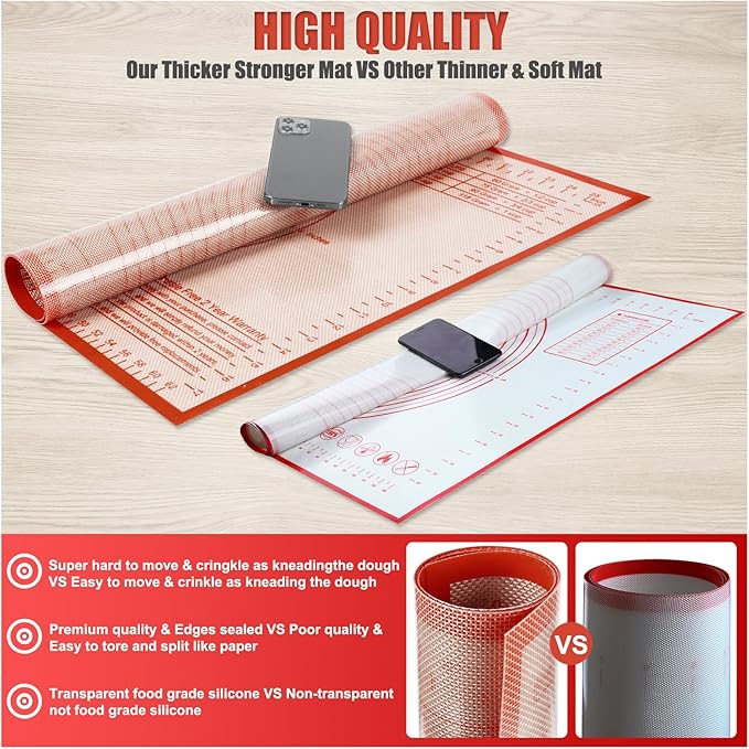Silicone Pastry Mat 34x26 Inch Nonstick Baking Mats, Kitchen Counter Mat Perfect for Dough, Pastry, Dough Rolling, Kneading Board, Pie Crust, Fondant, Pasta, Pizza Mat