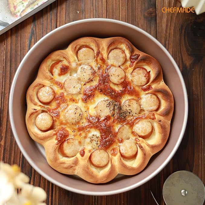 CHEFMADE 9-Inch Round Cake Pan, Non-Stick Deep Dish Pizza and Pie Bakeware for Oven Baking (Champagne Gold)