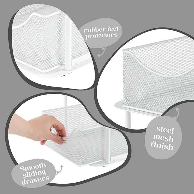 Sorbus 2 Tier Under Sink Bathroom Organizers and Storage, Strong Steel Mesh Sliding Drawers for Enhanced Bathroom Storage Ideal Bathroom Organization and Storage & Under Kitchen Sink Organizer (White)