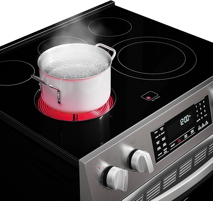 Kenmore Front Control Electric Range Oven with 5 Cooktop Elements with 7 Cooking Power Options, True Convection, Steam and Self Clean, Freestanding Oven, 4.8 cu. ft. Capacity Stainless Steel