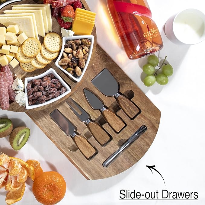 Personalized Charcuterie Board Gift Set, Acacia Cheese Board with Ceramic Bowls, Wedding Gifts for Couples, Housewarming Gift, Birthday Gifts for Women and Men, Custom Engraved Gift