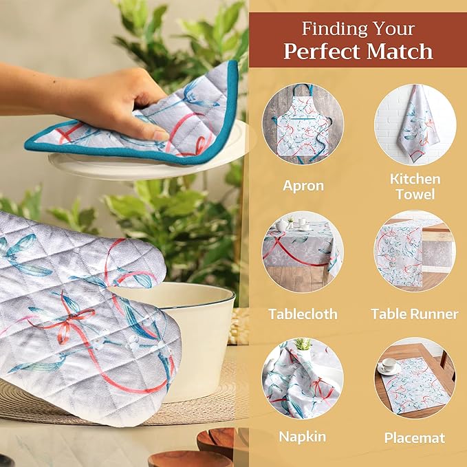 Maison d' Hermine Oven Gloves 100% Cotton Oven Mitt 7" x 13" with Loop Heat Resistant, BBQ, Cooking Gloves, Baking, Grilling, Kitchen, Handling Hot Pans (Pack of 1, Enora)