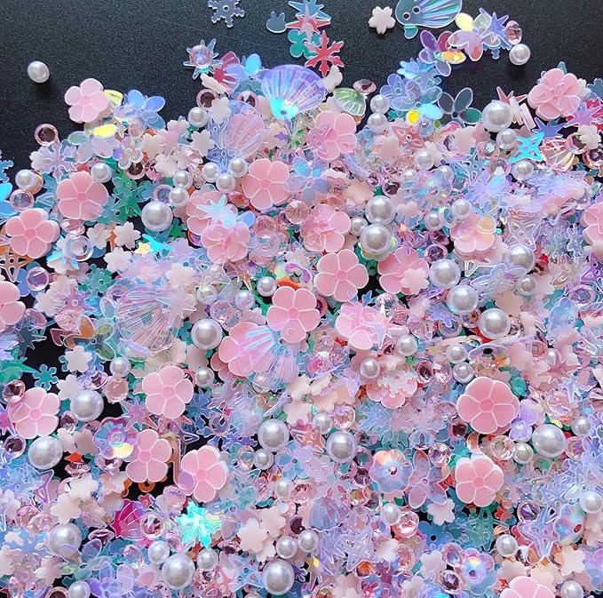 Sequins Holographic Polymer Clay Slices Nail Glitter 3D Holographic Snowflake Shell Butterfly Plum Blossom Nail Sequins Slices Polymer Clay Nail Decals for DIY Nail Decoration (Pink-54)
