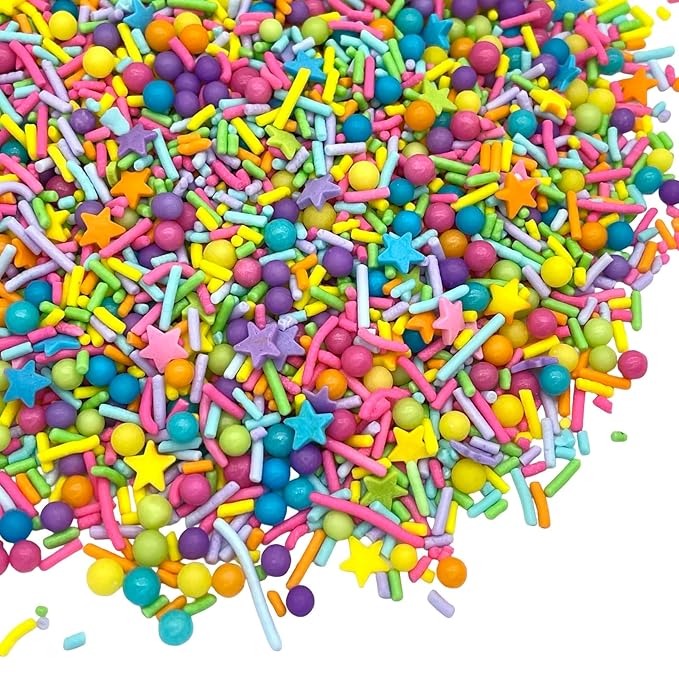 Manvscakes, pink sprinkles, valentines, cake sprinkles, gluten free, cookies, chocolate, fondant, princess topping, ice cream, edible, dessert decoration (Rainbow)