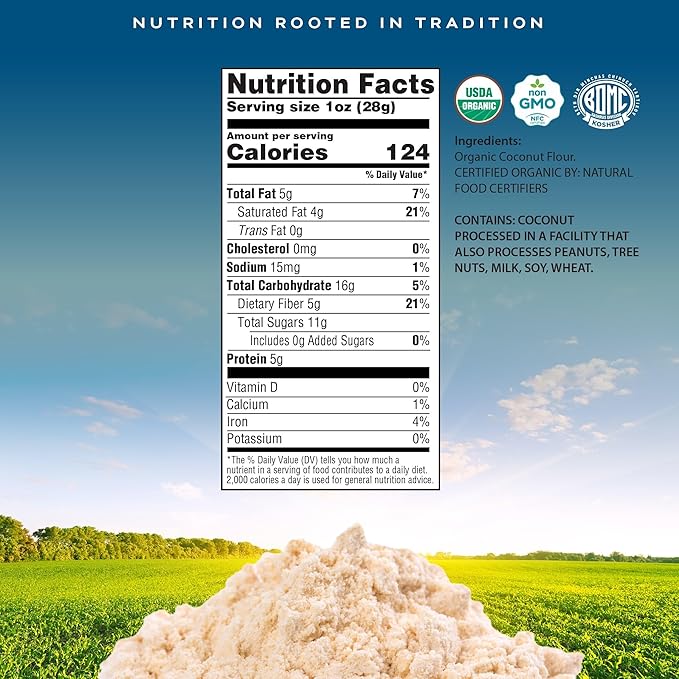 CROP BY POP - Organic Coconut Flour (64 Oz - 4 LB) Packed Fresh in Resealable Bag - USDA Organic, Non GMO - Naturally Grown, Vegan, Kosher