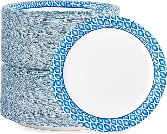 MUCHII 8.375 Inch Disposable Paper Plates, 300 Count Soak and Cut Proof Printed Paper Plates for Daily Use, Holiday for Family Gatherings, Parties, Picnic