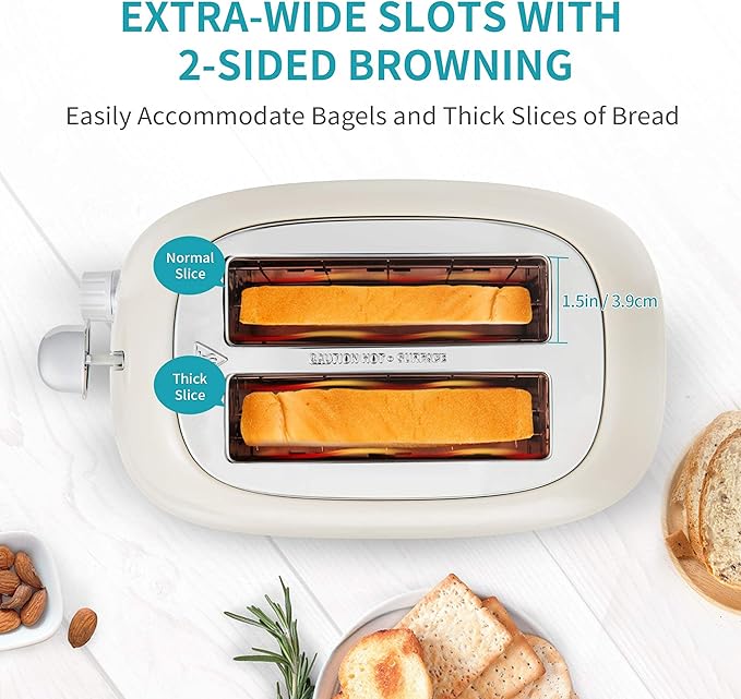 Ultrean Toaster 2 Slice with Extra-Wide Slot for Toasting Bagels, Breads, Waffles & More, Stainless Steel Material with Removable Crumb Tray, 6 Browning Settings
