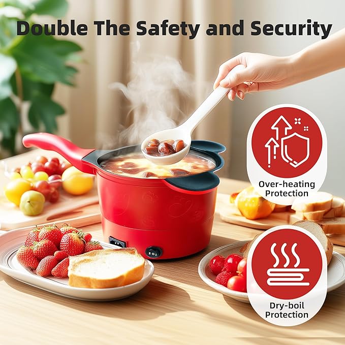 Electric Hot Pot 1.5L, Portable Mini Cooker for Ramen, Soup, Noodles & More – Fast Heating, Adjustable Temp, Non-Stick Pot, Auto Shutoff – Ideal for Dorms, Office, Travel