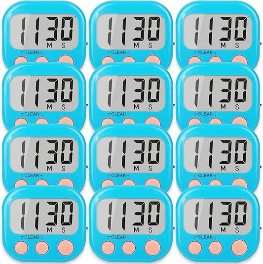 12 Pack Kitchen Timers Loud Ring Digital Timers for Cooking Magnetic Blue