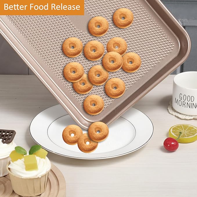 SS&CC Nonstick Baking Sheet Pan Set of 3, 0.8mm Carbon Steel Cookie Sheets for Oven - Half/Quarter/Jelly Roll Pans with Diamond Texture, PFOA-Free & Oven Safe (17.5x12, 15.5x10.2, 13.5x9.5 Inch)