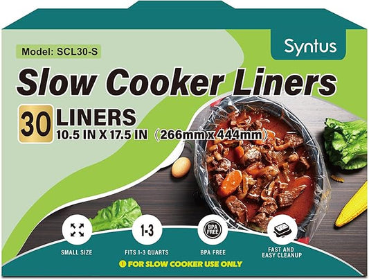Syntus Slow Cooker Liners, 30 Count Cooking Bags Small Size Disposable Pot Liners Plastic Bags, Fit 1QT to 3QT for Slow Cooker Cooking Trays, 10.5"x 17.5", 30 Liners