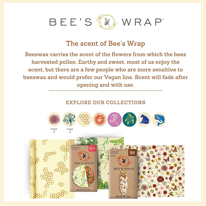 Bee's Wrap Beeswax Wraps for Food - Garden Party 3 Pack (S, M, L) Made in USA Reusable & Organic Food Wraps, Sandwich Wrap & Bowl Covers - Eco-Friendly Alternative to Aluminum Foil & Plastic Wrap