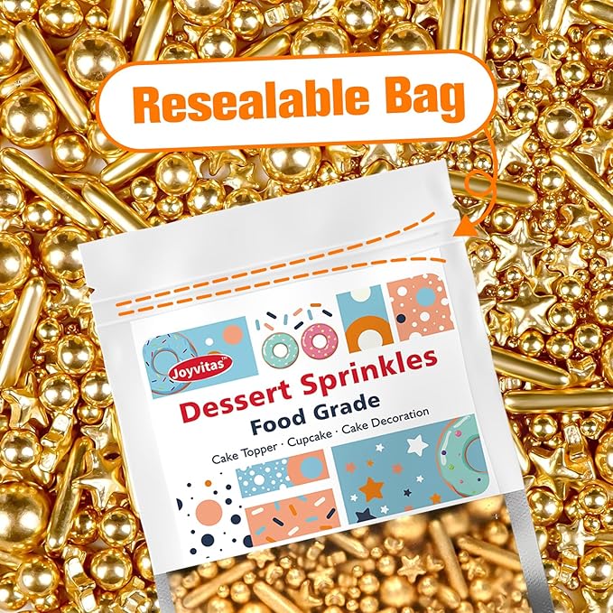 Gold Pearl Star Rods Sprinkles, Edible Gold Pearls Sprinkles for Cake Decorating, 150g/5.29oz, Cake Decoration, Cake Toppers, Wedding Party, Christmas Baking Supplies