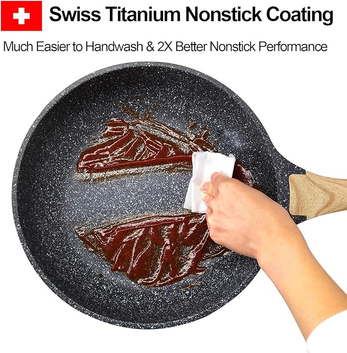 Nonstick Frying Pan Skillets 3-Piece Set 8/9.5/11 inch, Granite Coating Omelette Pan, 100% PFOA free Cookware Pan, Non Stick Stone Frying Pan Skillets Set