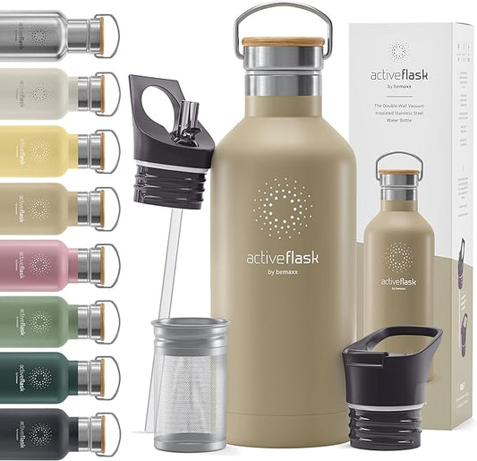 Stainless Steel Water Bottle with Straw, Infuser & 3 Lids: 18/32 OZ Leak-Proof Vacuum Insulated ACTIVE FLASK Drinking Bottles Hot Cold: Double Walled Outdoor Drink Thermo Mug Tea Coffee Sport Gym Bike