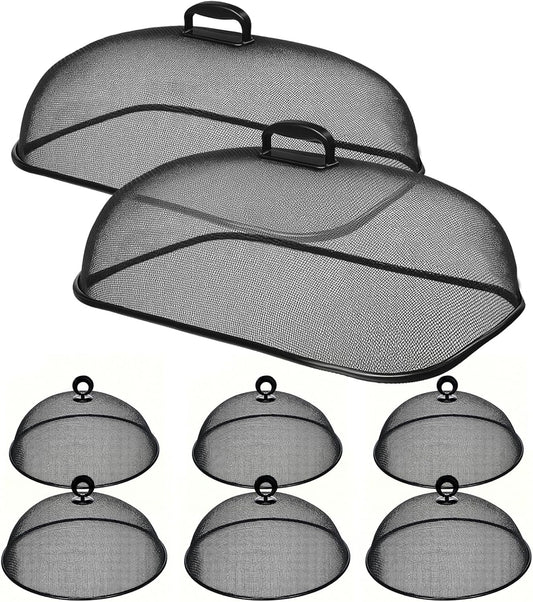 8 Pack Metal Mesh Screen Food Covers, 2 Large (18.5”) and 6 Small (11”) Sets, Reusable Metal Mesh Food Covers for Outdoors, Camping, Picnics and Parties