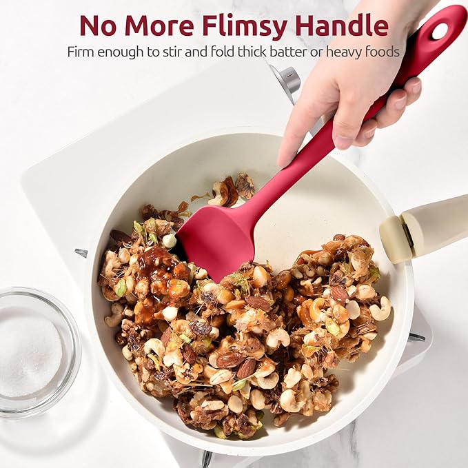 U-Taste Extra-Long 600ºF Heat Resistant Spatula Spoon: 14" Silicone Spoonula Cooking Utensils for Kitchen Use, Non-Stick Scoop Scraper with Soft Edge & Firm Core for Baking, Mixing, Serving (Red)