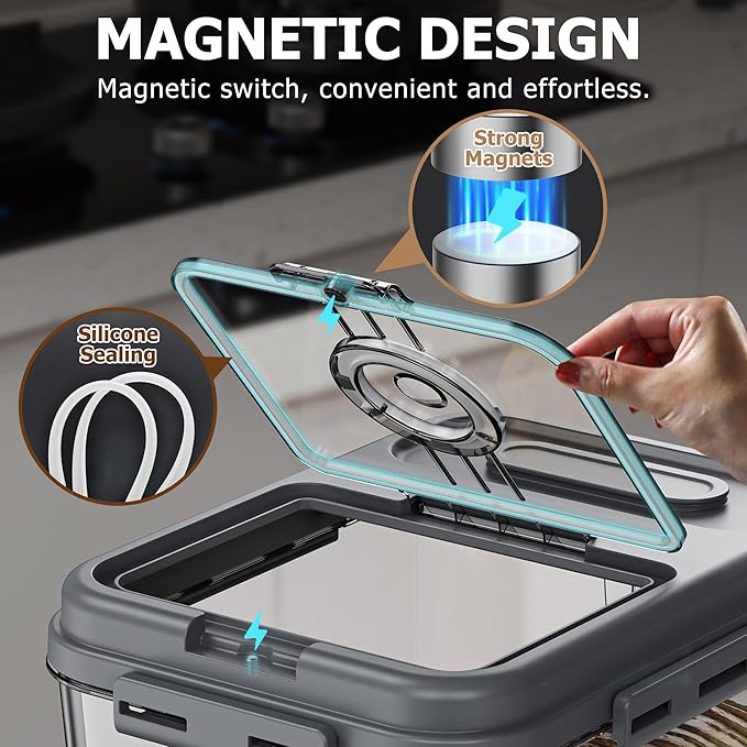 Bread Box, 10L Gray Airtight Braed Storage Container, Bread Box For Kitchen Countertop, Time Recording Bread Keeper with Lid, Flip-Top Bread Holder.