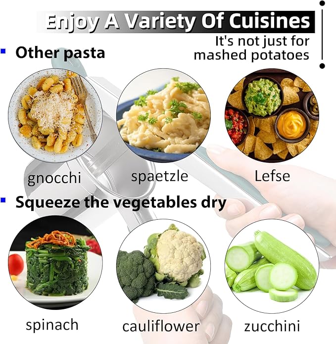 SPEENSUN Potato Ricer, Large 15 oz Potato Masher Make Fluffy Mashed Potatoes With Extra Hole, Heavy Duty Potato Ricer Stainless Steel, Comfort Non-slip Silicone Handle Ricer For Mashed Potatoes