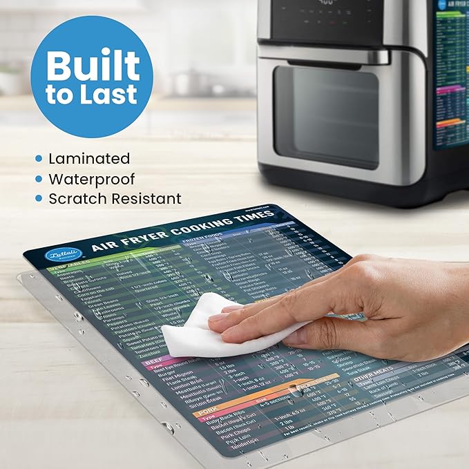 Air Fryer Magnetic Cheat Sheet Set - Air Fryer Accessories Cookbook - As Seen on the Today Show an Easy to Use AirFryer Time Chart Set - Strong Magnet Quick Reference Cooking Guide for Frying (Black)