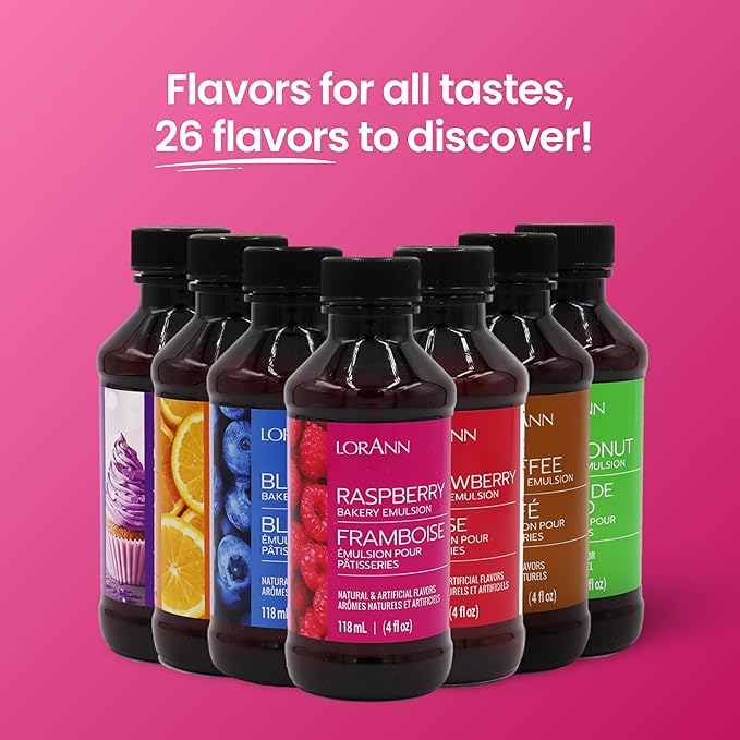 LorAnn Oils Raspberry Bakery Emulsion: True Essence, Ideal for Boosting Fruit Tones in Cakes, Cookies & Desserts, Gluten-Free, Keto-Friendly, Extract Substitute Essential for Your Kitchen, 4 Oz