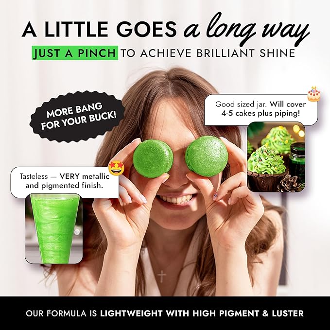 MONÉGASQUE Green Edible Glitter for Drinks 15g – Halloween Edible Glitter for Cakes & Cocktails – Luster Dust for Drinks & Cake Decorating – Cocktail Drink Shimmer Powder – Green Food Coloring Spray