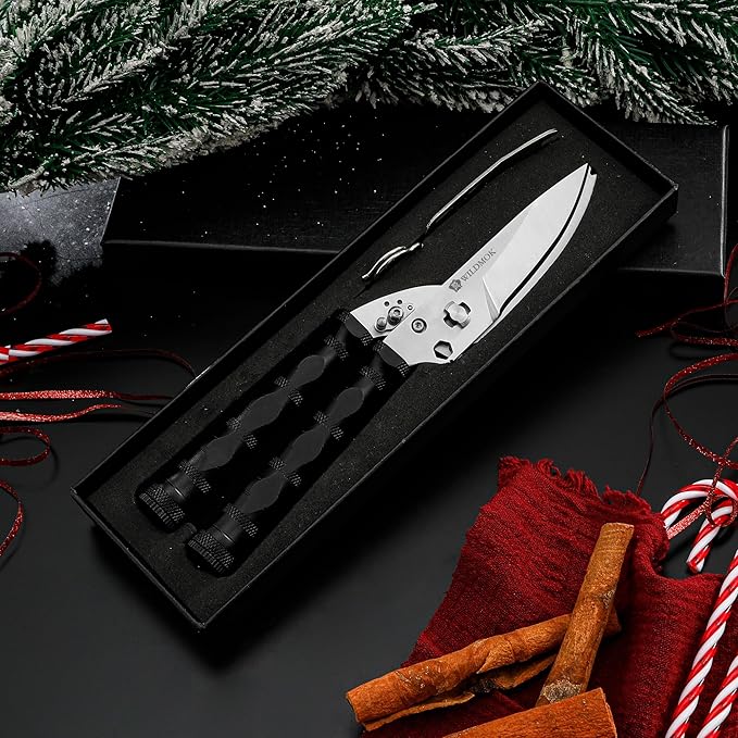WILDMOK Heavy Duty Poultry Shears - 8.5 Inch Multi-function Stainless Steel Poultry Outdoor Shears, Ultra Sharp Kitchen Scissors for Outdoor Camp, Black
