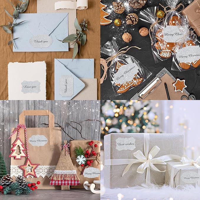 350 PCS Gift Tags Stickers Name Labels Stickers,2" x 1.2" Fancy Shape Stickers Self-Adhesive Handmade Bottle All-Purpose Jar Labels for Presents Cosmetic Decoration Jars Food Craft (Bright Silver)