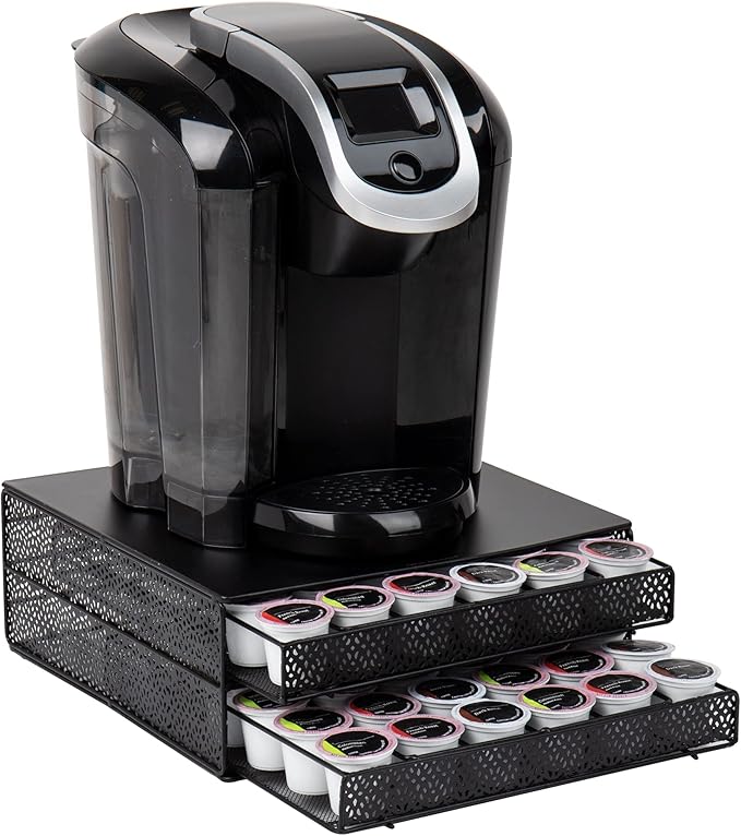 Mind Reader Single Serve Coffee Pod Organizer with 2 Drawers, 72 Pod Capacity, Metal Mesh, 13"L x 12.75"W x 5"H, Black