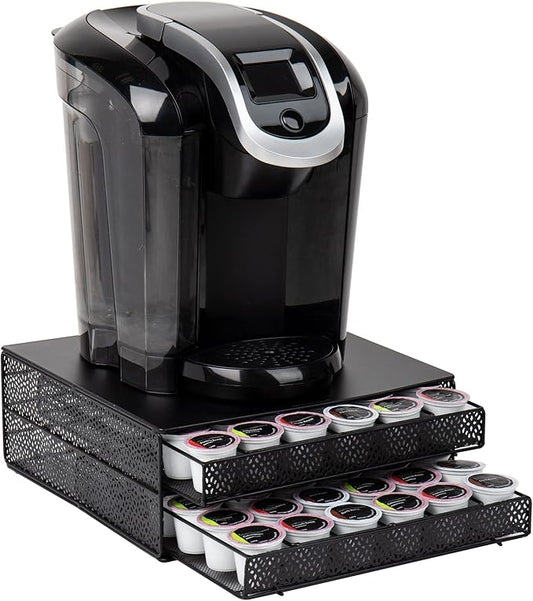 Mind Reader Single Serve Coffee Pod Organizer with 2 Drawers, 72 Pod Capacity, Metal Mesh, 13"L x 12.75"W x 5"H, Black