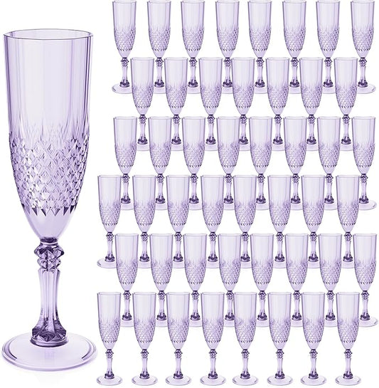 Plastic Champagne Flutes, 48PCS Purple Wine Glasses Goblets Reusable Champagne Flute for Weddings, Bachelor Parties, Toasting, and Events(48,Purple)