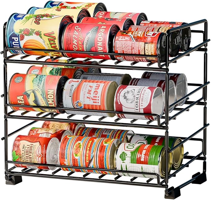 SUFAUY 3 Tier Can Organizer for Pantry, Holds 36 Cans for Cabinet Storage or Kitchen Shelves, 12" d X 16.5" w X 14" h, Black