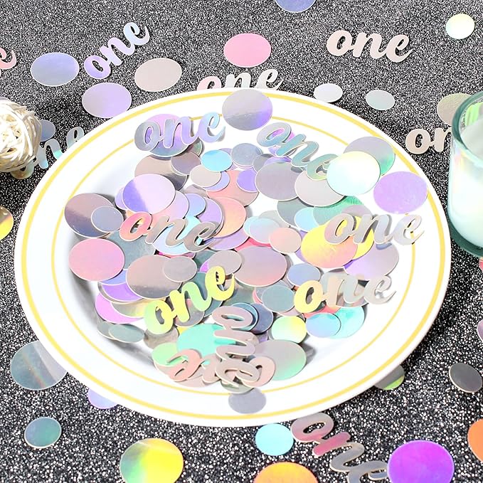 One Birthday Confetti Iridescent Baby First Birthday Decorations Circle Table Scatter Baby Shower The First Year Anniversary Party Table Decor Supplies 300PC