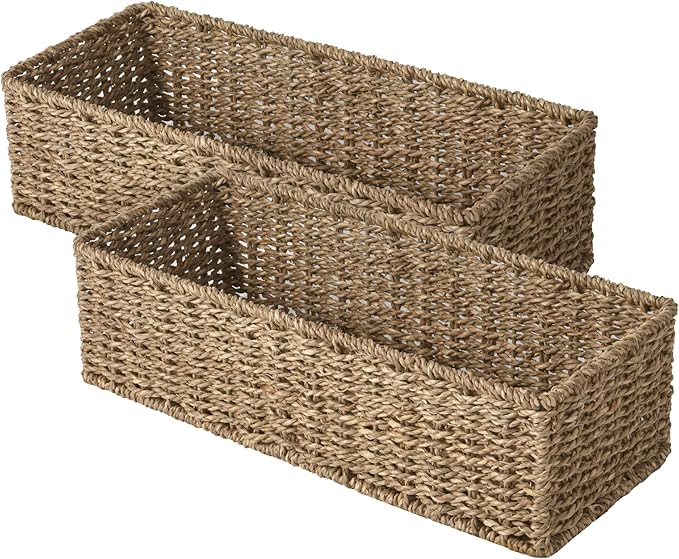 StorageWorks Toilet Tank Basket for Bathroom, Seagrass Storage Baskets for Toilet Tank Top, 2-Pack