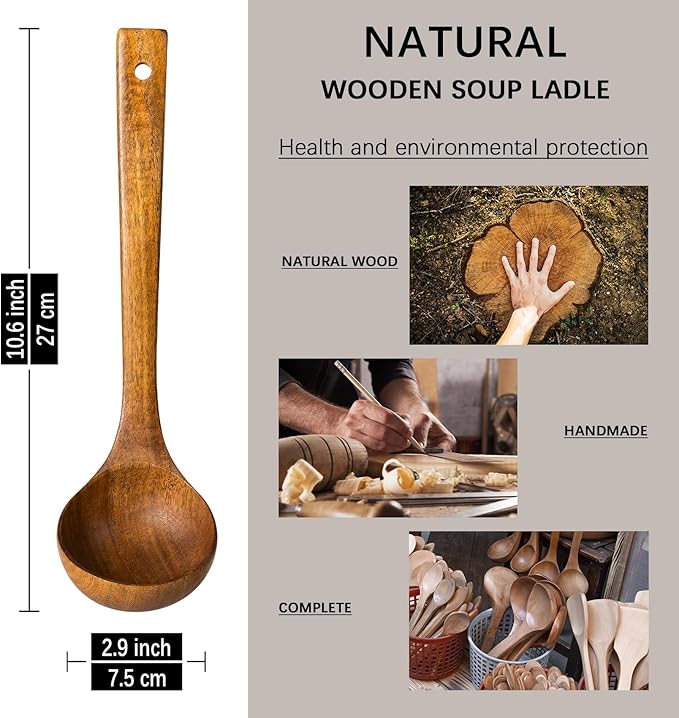 Wooden Ladle, 2 fl oz Medium Scoop Utensil for Serving & Cooking, Teak Wooden Ladle – Wood Spoon for Soup Natural and Sustainable