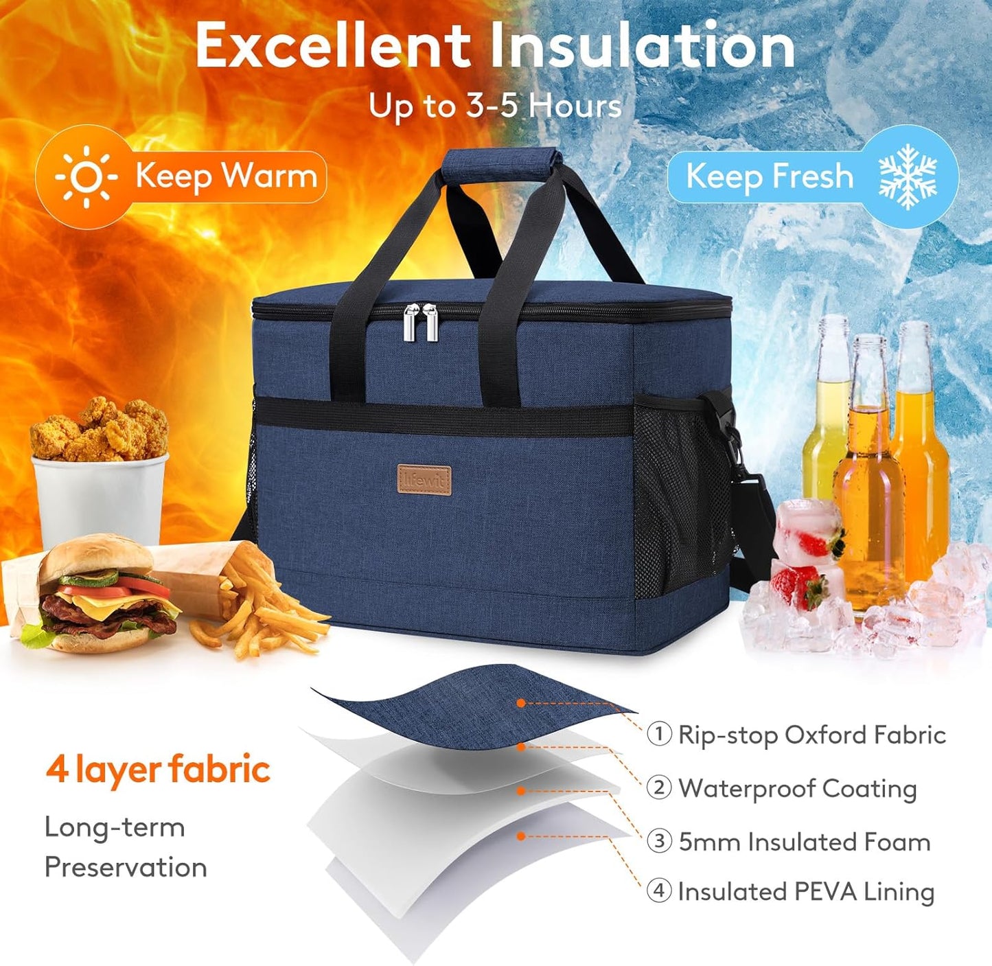 Lifewit Cooler Bag 30/50/60 Cans Collapsible and Insulated Large Lunch Bag Leakproof Soft Cooler Portable Tote for Camping/BBQ/Family Outdoor Activities