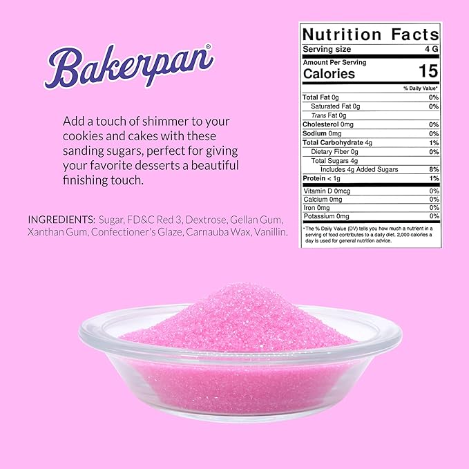 Bakerpan Pink Sanding Sugar for Baking & Cookie Decorating - 5 Ounce Edible Pink Sugar Sprinkles for Cookies, Cakes, Cocktails (Made In USA)